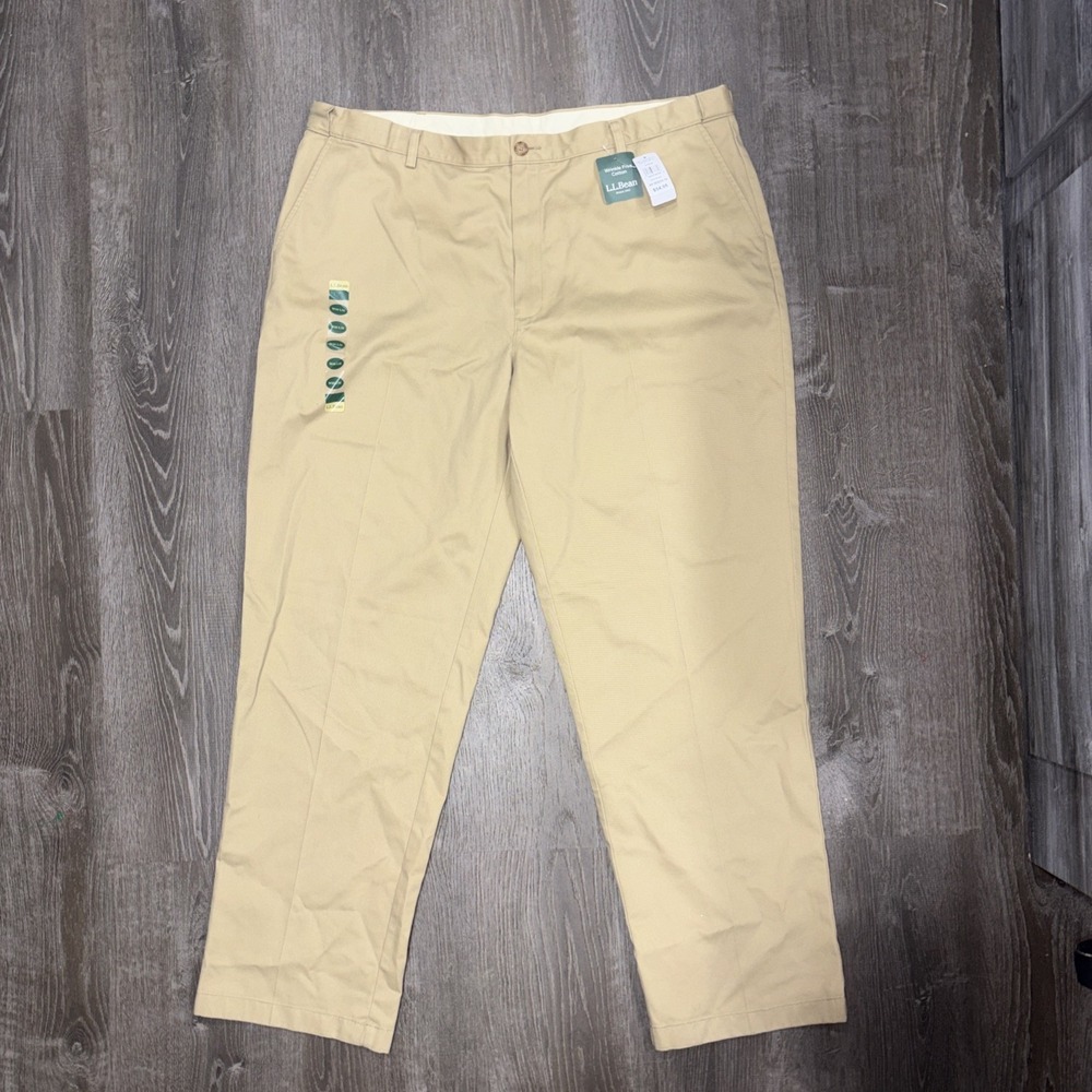 L.L. Bean Pants Mens 44x34 Dark Khaki Classic Fit Wrinkle Free Cotton Chino NWT